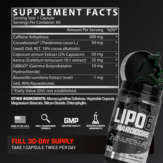 Lipo-6 Hardcore Hardcore Fat Burner & Muscle Protection - Nutrex Research - Image 7