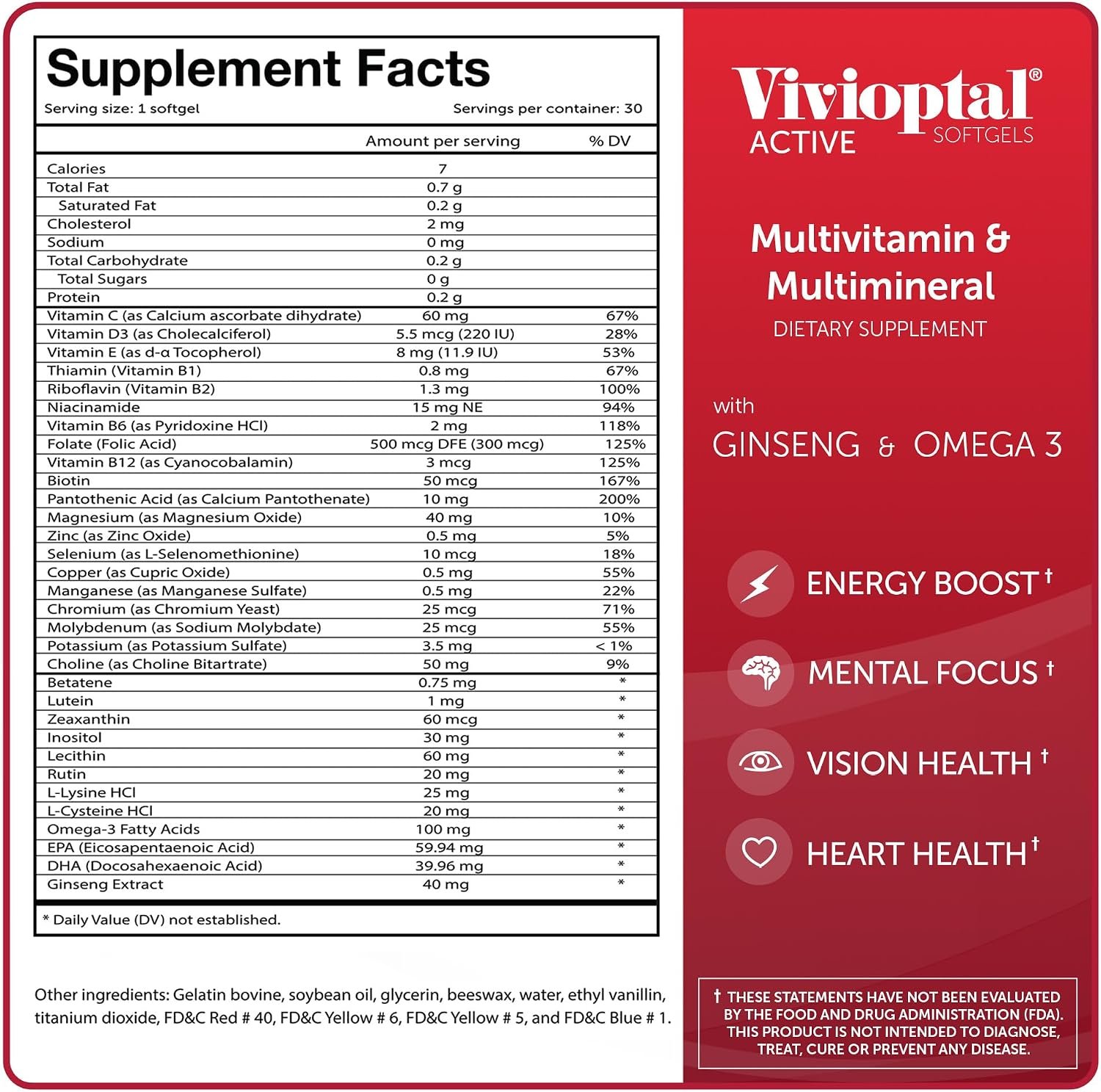 Vivioptal Active, Ginseng & Omega 3, Multivitamin - Image 2