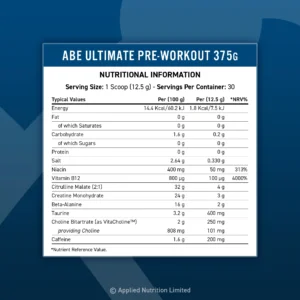 ABE Ultimate Pre-Workout 375g nutritional information