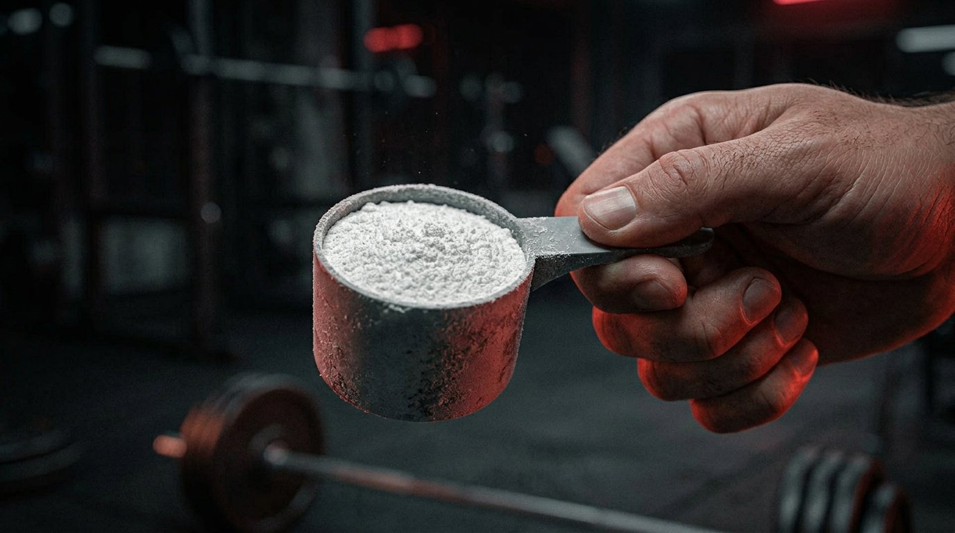 Creatine supplement jar in gym